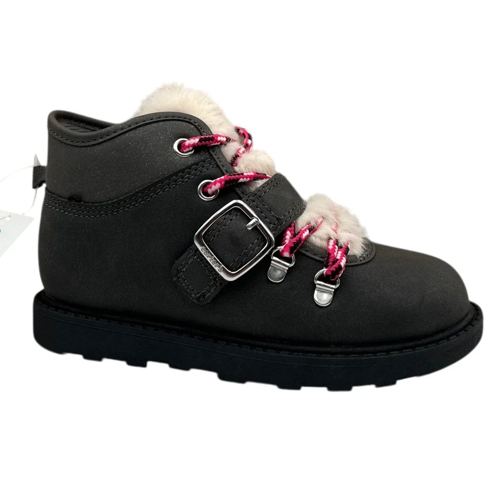 Carters Little Girls‎ Faux Fur Winter Booties Size 12 Gray Pink Cozy Warm Shoes